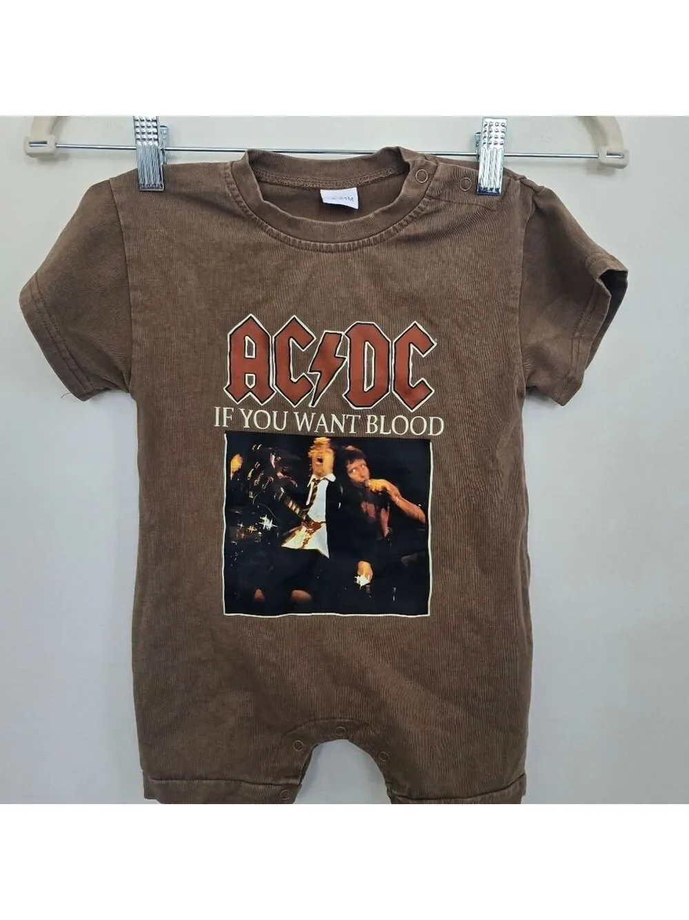 Brown AC/DC Infant Toddler One Piece Shorts Romper